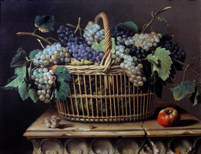 Still life of a bunch of grapes in a basket Painting by Pierre Dupuisdani af Pierre Dupuis