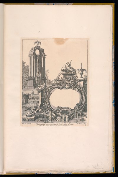 Cartouche omgivet af springvand af Pierre Edme Babel