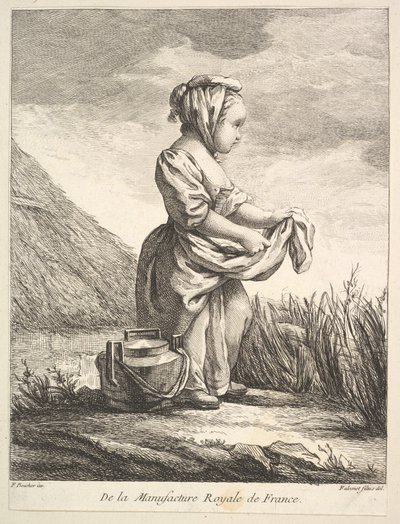 Little girl with a vessel by her feet, from Premier Livre de Figures daprès les porcelain ..., 1757. dani af Pierre Etienne Falconet