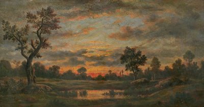 Landskab ved solnedgang af Pierre Etienne Theodore Rousseau