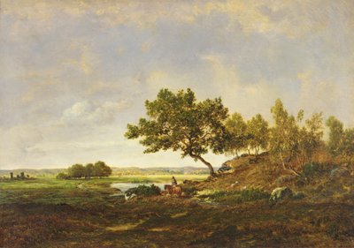 Dammen ved foden af bakken, ca. 1848-55 (olie på træ) af Pierre Etienne Theodore Rousseau