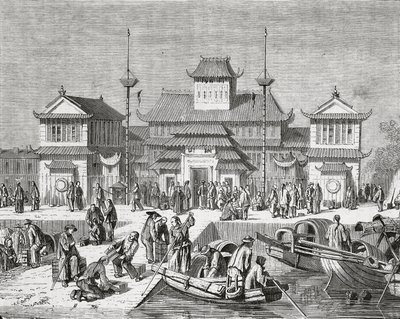 Kina, Shanghai, Shanghai Customs House, gravering af Pierre Eugene Grandsire