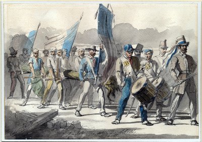 ""Plantning af et frihedstræ i Frankrig i 1848"" (Plantning af et frihedstræ i Frankrig i 1848) Akvarel af Pierre-Eugene Lacoste (1818-1908) 1848 Dim 24x34 cm Privat samling af Pierre Eugène Lacoste