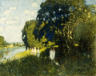En smuk søndag på bredden af ​​Seinen; en smuk søndag ved Seinen af Pierre Eugene Montezin
