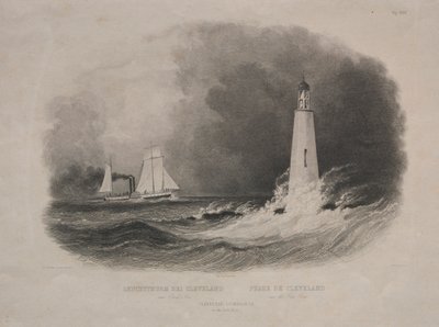 Fyrtårn i Cleveland, Ohio, ved Lake Erie. af Pierre Eugène Aubert I