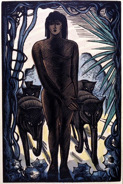 Mowgli og ulvene i junglen. Rudyard Kipling "Junglebogen" af Pierre Falke