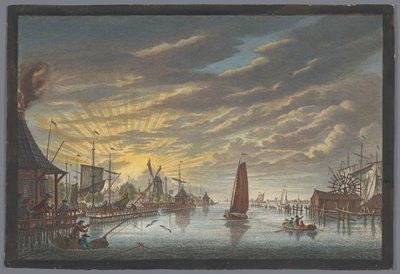 Udsigt over den gamle lystbådehavn i Amsterdam, set mod højborgen Leeuwenburg eller Blauwhoofd Udsigt ved den gamle lystbådehavn for at se 