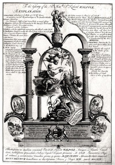 Til ære for den højre ærede Robert Walpole (1676-1745) 1. jarl af Orford af Pierre Fourdrinier