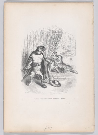 Tigeren trådte snigende ind med dolken i hånden fra Scener fra menige a..., ca. 1837-47. af Pierre Francois Godard