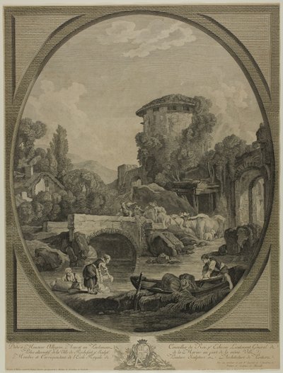 Landskab med en bro og et dueslag af Pierre Francois Laurent