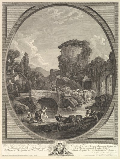 Landskab med bro og dueslag, 1700-tallet. af Pierre Francois Laurent