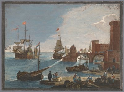 Udsigt over en havn med skibe og både på vandet 11. Vüe ​​​​maritime (titel på objekt) af Pierre François Basan