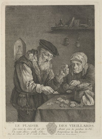 Fornøjelser af alderdom efter maleriet af David Teniers den yngre, midten af det 18. århundrede. af Pierre François Basan