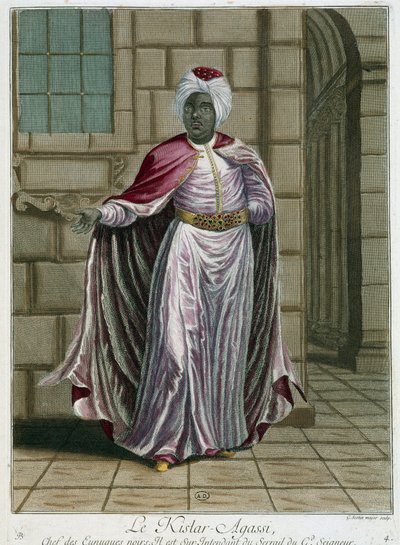 Portræt af Kistar-Agassi (chefen for eunukkerne) - i" Samling af 100 tryk, der repræsenterer forskellige nationer i Levanten i 1707 og 1708"" efter ordre fra M. de Frriol, kongens ambassadør ved Porte og opdateret i 1712 -13 af M. Le H af Pierre François Basan