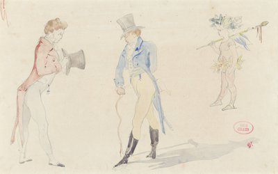 Let skitseark med to mødedandies og en balletforelskelse af Pierre François Eugène Giraud