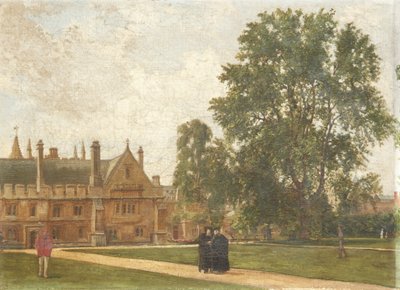 In the Grounds of Magdalen College, med portrætter af Magdalen Fellows: Reverend T. H. T. Hopkins, Reverend H. R. Bramley, Reverend J. Rigaud og Reverend H. F. Garnsey, 1882 af Pierre François Joseph Tonneau