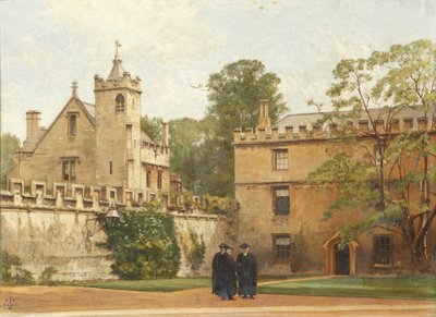 Grammar Hall fra St Johns Quadrangle i 1881: President Bulley in the Lodgings Drive and Two Others, 1881 af Pierre François Joseph Tonneau