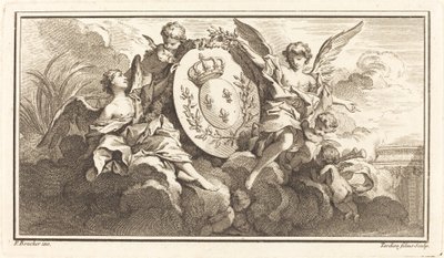 Ludvig XVs kongelige våbenskjold af Pierre François Tardieu or Jacques Nicolas Tardieu after François Boucher