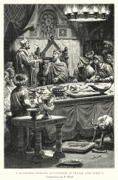 Jeg vil bevare Trofastheden, ellers går jeg til grunde med Judas! (gravering) af Pierre Fritel