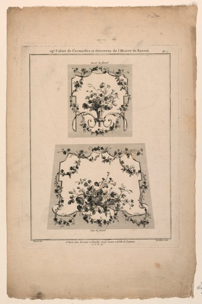 Designs til stolestole i gobelin, plade 1 fra "Cahier de Cartouches et Ornemens de l