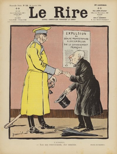 Satire over Frances opgivelse af Alsace til Tyskland. Illustration til Le Rire af Pierre Georges Jeanniot
