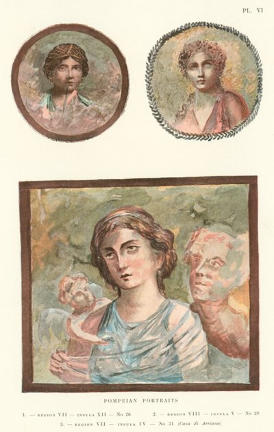 Pompeianske portrætter (farve litho) af Pierre Gusman
