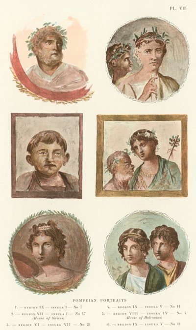 Pompeianske portrætter (farve litho) af Pierre Gusman