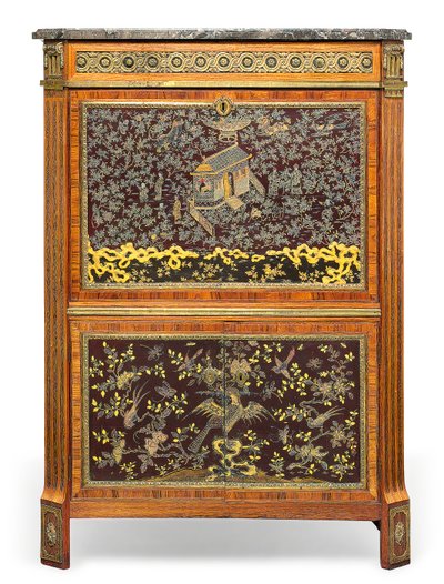 Louis XVI Secretaire a Abbatant, slutningen af det 18. århundrede (marmor, læder, ormolu-monteret kongetræ, tulipantræ, amarant, perlemor indlagt kinesisk lak & Japanning) (se også 3479849) af Pierre Harry Mewesen