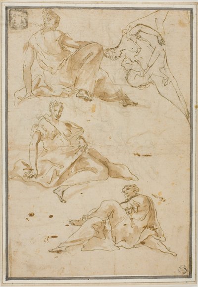 Skitser af fire draperede kvindefigurer (til pendant) af Pierre Hubert Subleyras