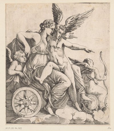 Venus og Amor i en vogn omgivet af putti af Pierre II Biard