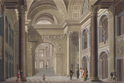 Vestibule for det akademiske palads i Gent, fra udvalg af de mest bemærkelsesværdige monumenter, bygninger og huse i Kongeriget Nederlandene af Pierre Jacques Goetghebuer, indgraveret L. Roelandt, udgivet af Pierre Jacques Goetghebuer