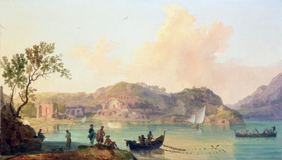 Baiae med Venus- og Dianatemplerne fra fæstningen (olie på lærred) af Don Pedro de Toledo af Pierre Jacques Volaire