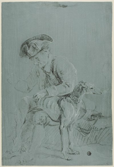 Siddende mand med hund af Pierre Jacques Volaire