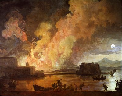Vesuvens udbrud i Napoli i måneskin (maleri af Pierre Jacques Volaire