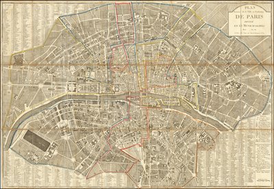 1802 kort - Plan Routier de la Ville et Faubourg de Paris Divise en 12 Municipalities af Pierre Jean