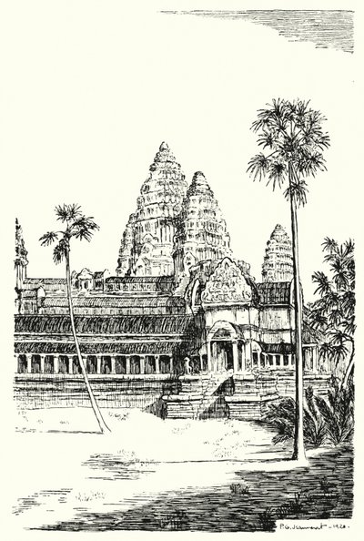 Tårnene i Angkor Vat (gravering) af Pierre Jeannerat de Beerski