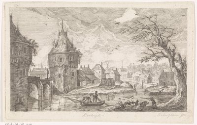 Udsigt over landsbyen med fiskere af Pierre Joseph Jacques Tiberghien