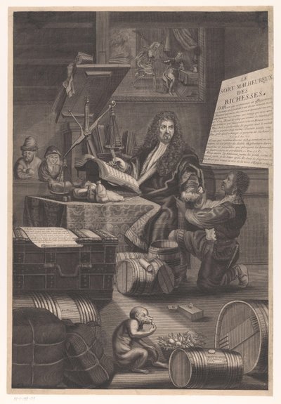 Guldvægt med tilhørende advarsel om farerne ved rigdom af Pierre Landry (attributed to)