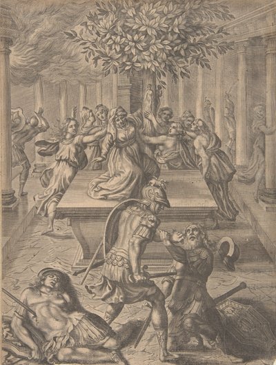 Plyndringen af Troy-Pyrrhus dræbte Priam, før 1654. af Pierre Lombart