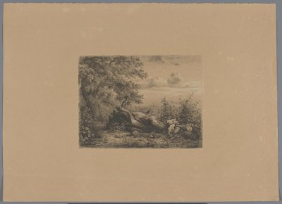 Faldet træ i udkanten af ​​skoven Fem ætseprøver (serietitel) af Pierre Louis Dubourcq (workshop of)