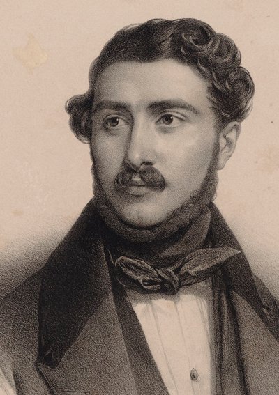Portræt af komponisten Théodore Labarre 1805-1870. af Pierre Louis Henri Grevedon