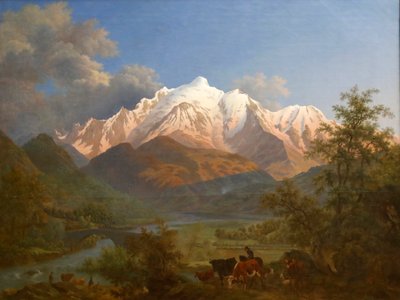 Udsigt over Mont-Blanc fra Sallanches i skumringen af Pierre Louis de La Rive