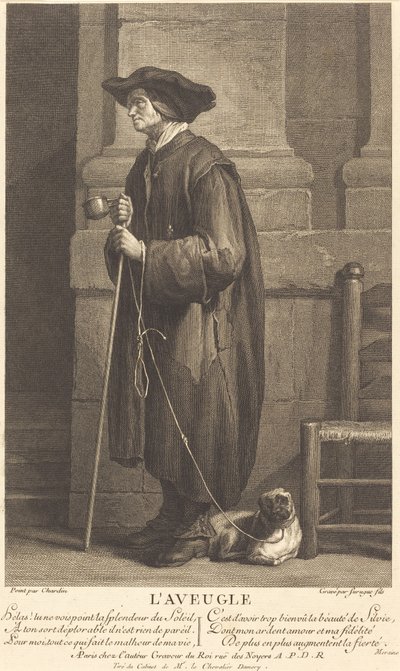 Den blinde tigger af Pierre Louis de Surugue after Jean Siméon Chardin
