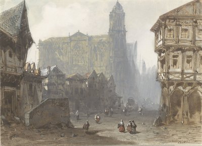 Den gamle markedsplads i Rouen af Pierre Luc Charles Ciceri