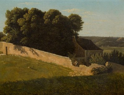 Sommerlandskab med sommerhus (olie på lærred) af Pierre Luc Charles Ciceri