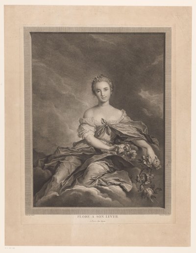 Flora på skyer med blomster i hånden Flore en søn løftestang (titel på objekt) af Pierre Maloeuvre