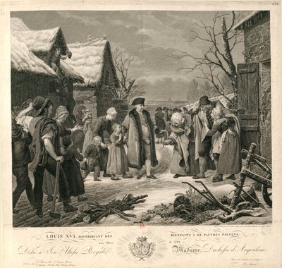 Ludvig XVI uddelte almisser til de fattige bønder i vinteren 1788, ca. 1817. af Pierre Michel Adam