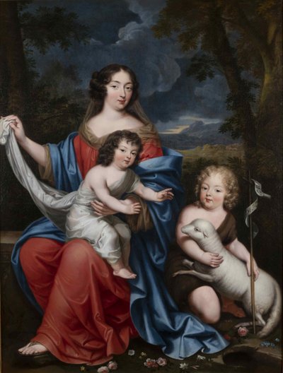 Portræt af Madame de Maintenon 1635-1719, med Ludvig XIVs naturlige børn, 1600-tallet. af Pierre Mignard