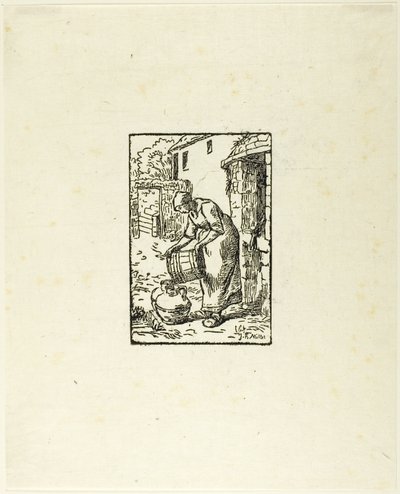 Kvinde, der fylder vanddåser af Pierre Millet
