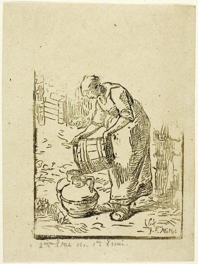 Kvinde, der fylder vanddåser af Pierre Millet
